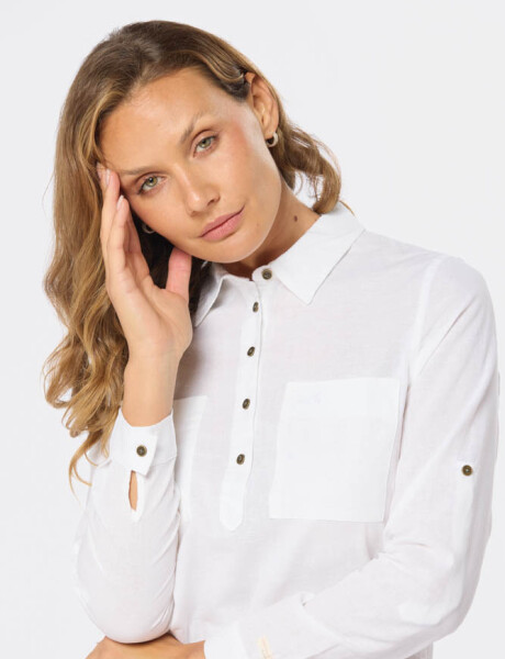 CAMISA DE LINO MEDIO BOTÓN Blanco