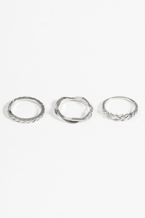 Set anillos wavy plateado