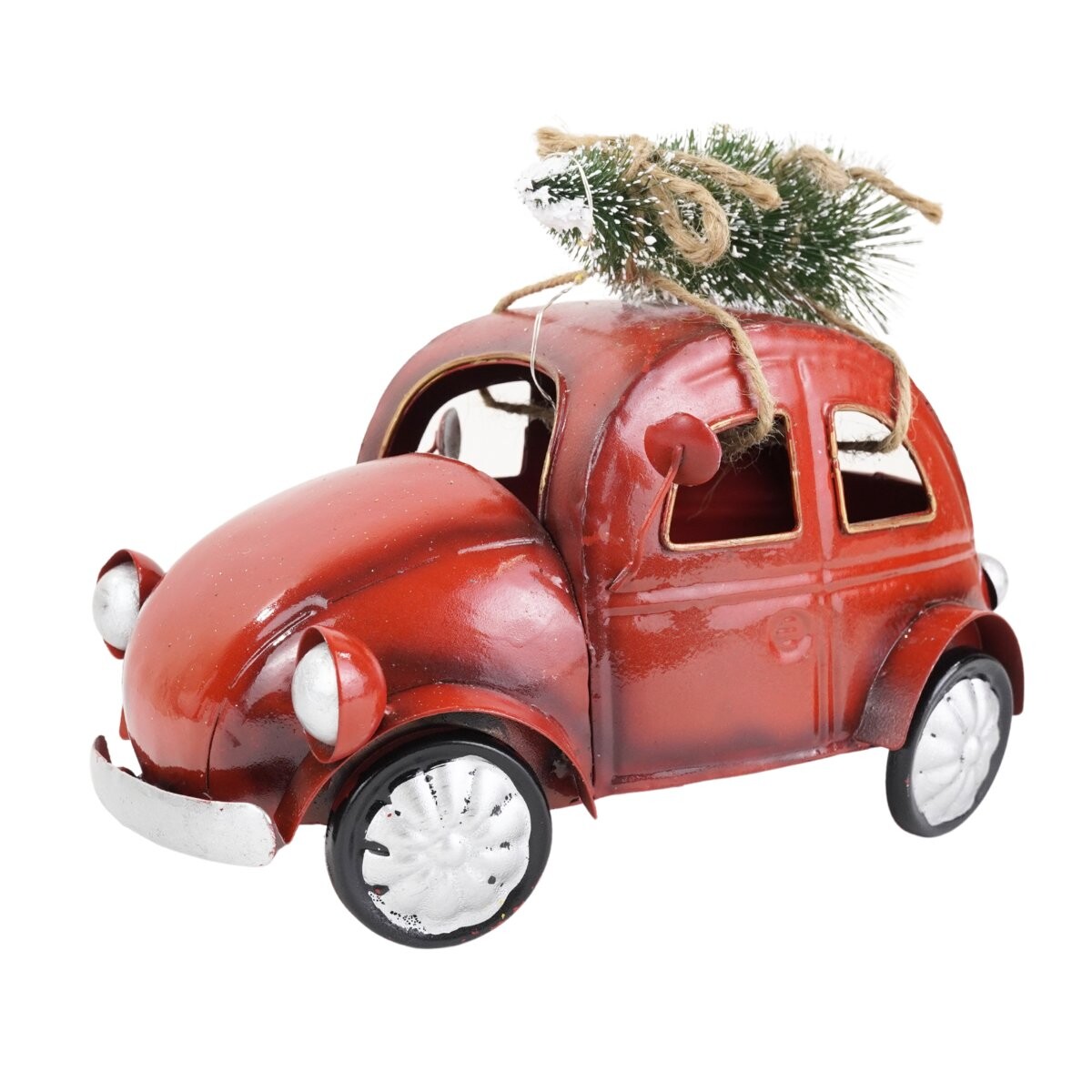 Auto navideño de metal con luces 
