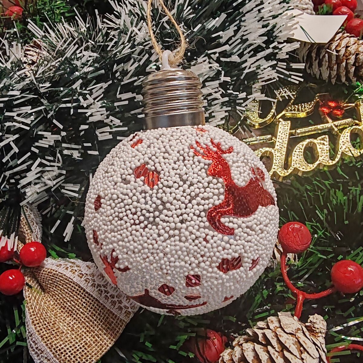 Bola de Navidad Reno con Luz x1 - Reno Rojo 