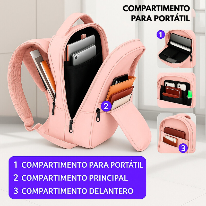 Mochila Urbana Viaje Antirrobo Notebook Matein 1007 28l Rosa