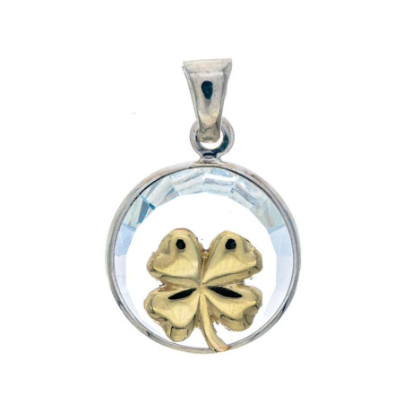 Colgante de plata 925, double en oro 18 ktes y cristal Trebol.