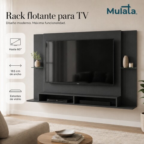 Rack Flotante Tv 60 Pulgadas Grafito - Con Estantes De Vidrio Y Pasacables Rack Flotante Tv 60 Pulgadas Grafito - Con Estantes De Vidrio Y Pasacables