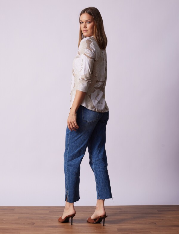 Remera Esc Cuadrado Flores BEIGE/MULTI