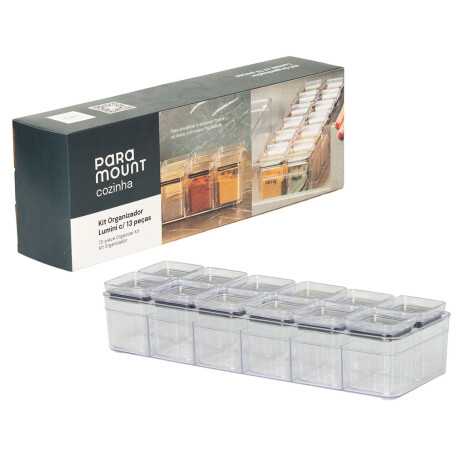 Kit Organizador Condimentos Lumini X13 Frascos y Soporte Transparente