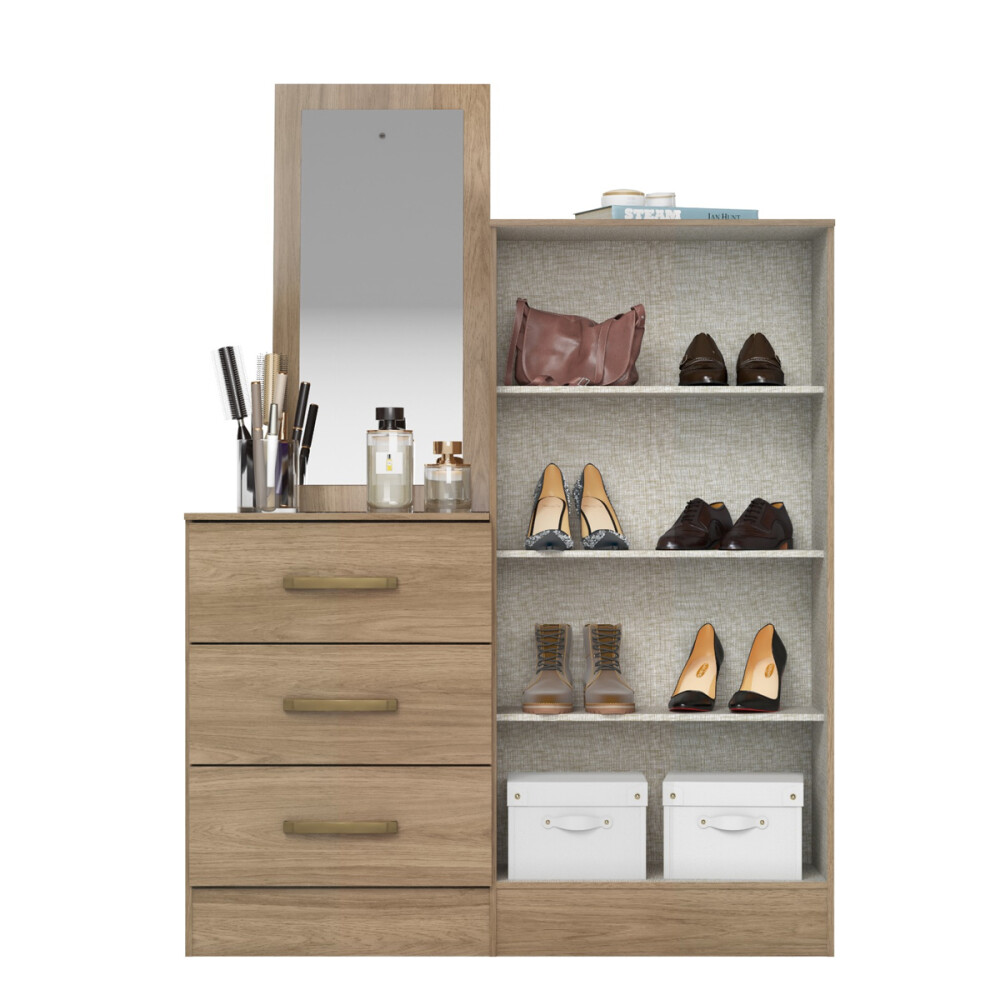 CÓMODA 3 CAJONES 2 PUERTAS GUARDARROPA ESTANTERÍA CON ESPEJO RUSTICO