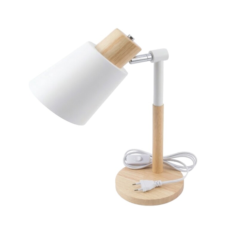 LAMPARA BLANCA C/BASE MADERA P/MESA 40CM Unica