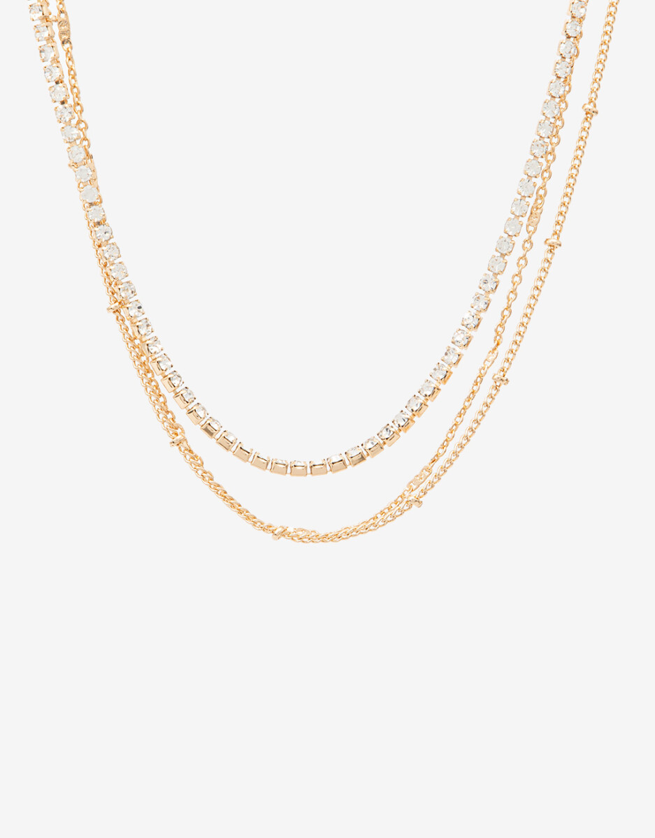 Set Collares Cortos Metal Y Strass 