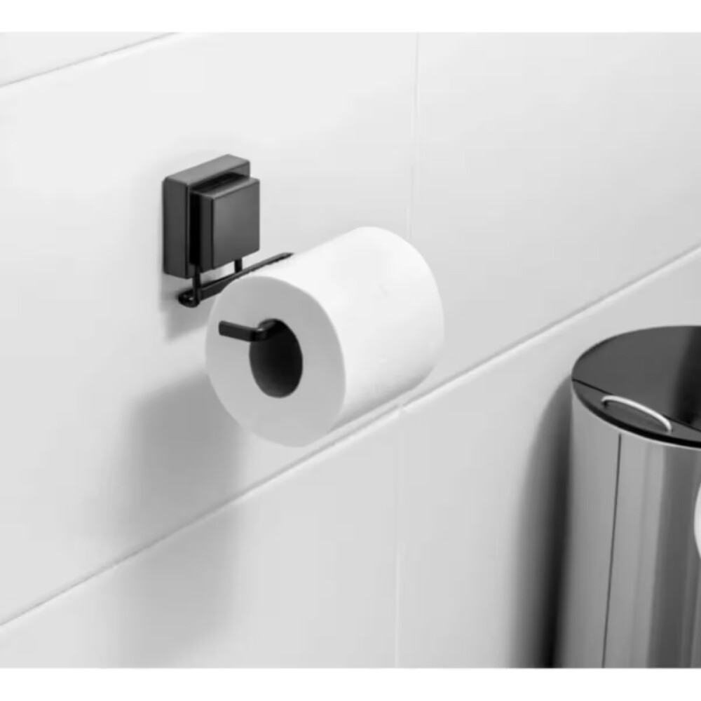 PORTARROLLO CON VENTOSA CUADRADA NEGRO MATE Portarrollo Con Ventosa Cuadrada Negro Mate