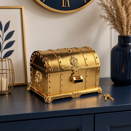 Baúl Joyero Metálico Vintage Dorado con Candado Baúl Joyero Metálico Vintage Dorado con Candado