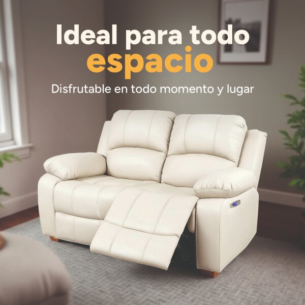 Sofá Sillón 2 Cuerpos Reclinable Masajeador Electrico Living Color Variante Crema