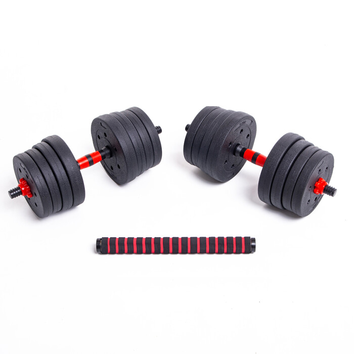Set de 2 Mancuernas + Barra 3 en 1 + 25 kg en pesas Randers Set de 2 Mancuernas + Barra 3 en 1 + 25 kg en pesas Randers
