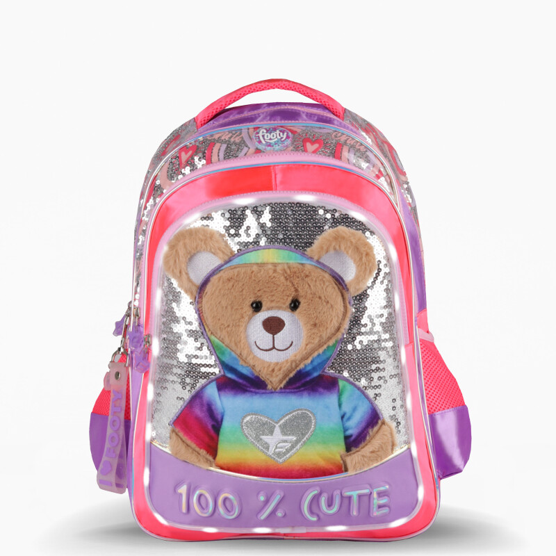 Mochila Footy Oso c/Luz Rosado - Violeta - Multicolor