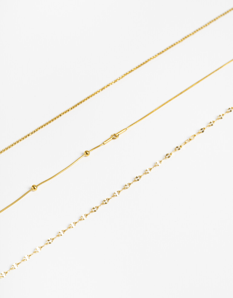 Collares Cortos Metal Set De Collares De Cadena Acero - Dorado