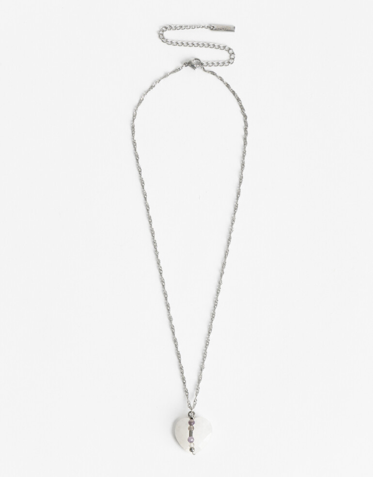 Cadena Corta con Dije Piedras Cadena Acero Healing Rituals Cuarzo Cristal - Blanco Nacarado/perlado