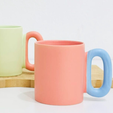 Taza Cerámica Color Pastel Asa Grande Rosado
