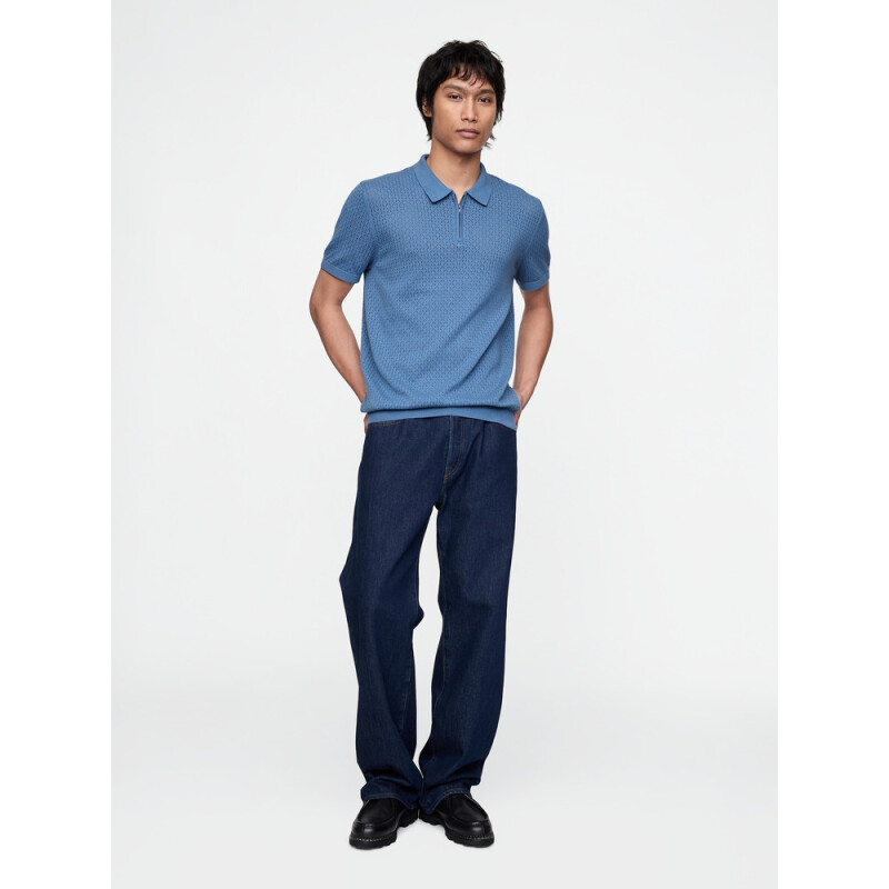 SS COTTON ZIP POLO SOFT CORNFLOWER