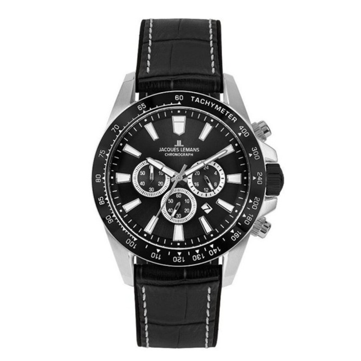Reloj Jacques Lemans 1-2140a Para Hombre En Acero Con Correa De Cuero Negro Y Cronógrafo 
