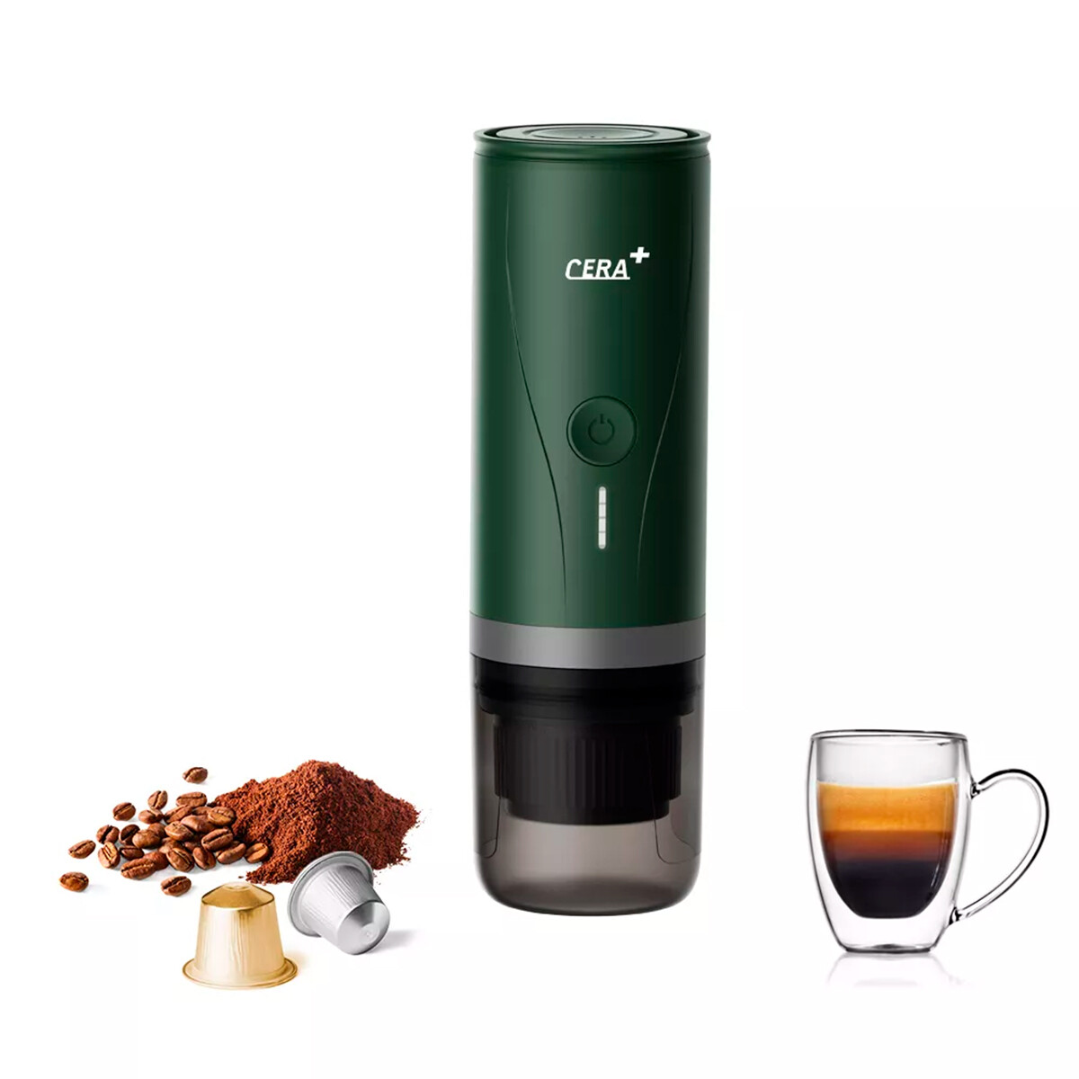 Cafetera Portátil CERA+ PCM03 Capsula y Café Molido - Verde 