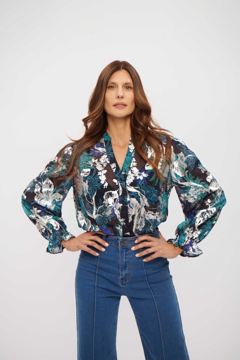 CAMISA DENISE AZUL Y TURQUESA