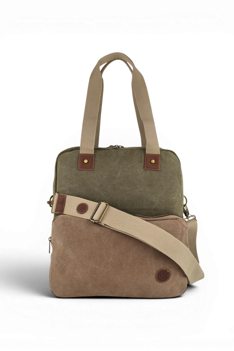 Bolso porta laptop de lona Verde con Marrón