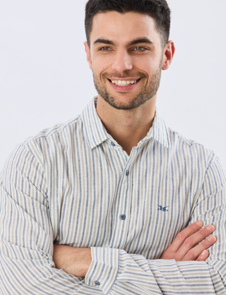 CAMISA RAYADA DE LINO Verde