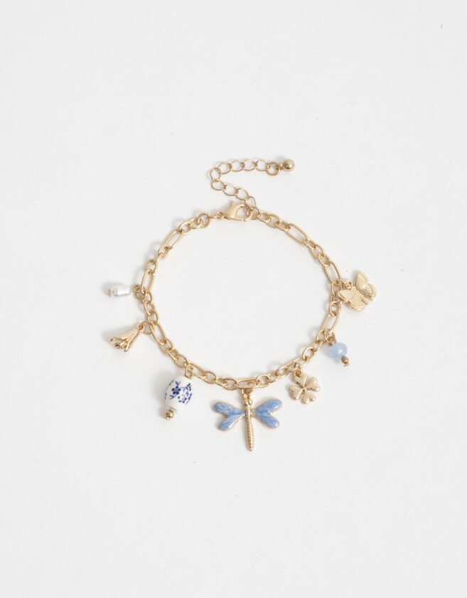 Pulseras Flexibles Azul Pulsera Flexible Multi Dije - Dorado