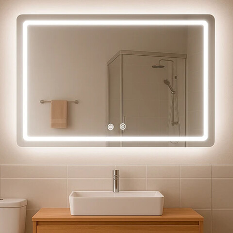 Espejo Rectangular Con Led Baño Led10 50 X 70 Cm Desempañador ESPEJO RECTANGULAR LED10 50X70