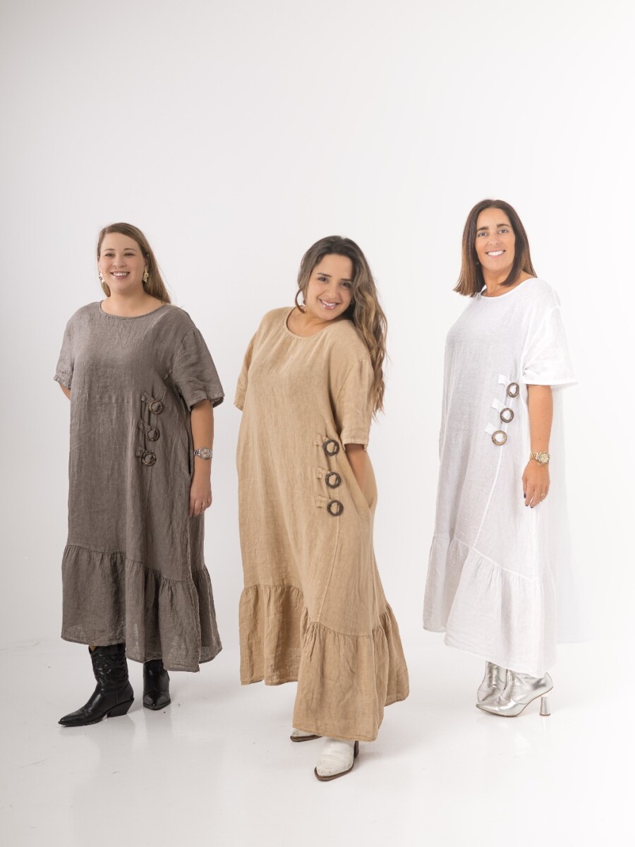 Vestido 100% lino Made in Italy Beige