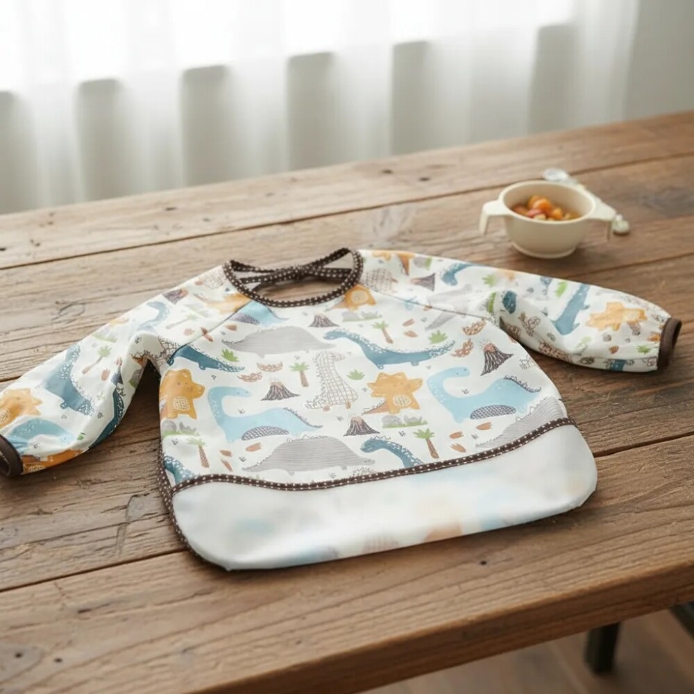 Babero con manga Little Ones Dino Marron