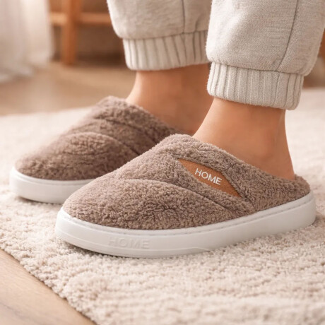 Pantuflas Unisex Suela Antideslizante Felpa Suave y Abrigada Marrón