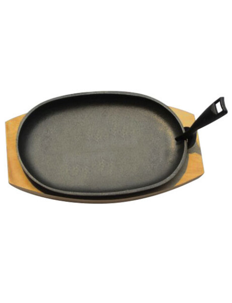 PLANCHA GRIL OVAL HIERRO C/ BASE MADER. D24x14CM PLANCHA GRIL OVAL HIERRO C/ BASE MADER. D24x14CM