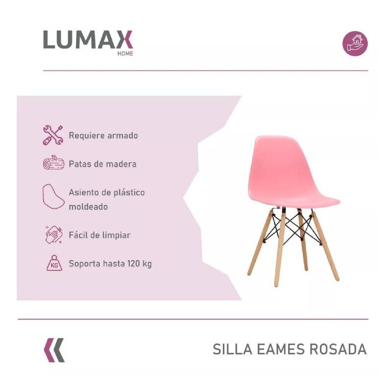 Silla De Comedor Eames Pack 4 Unidades Varios Colores Lumax Rosa