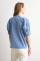Camisa rayada cuello mao cobalto
