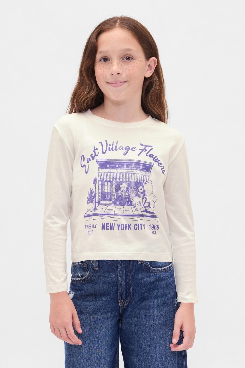 Remera Logo Gap Manga Larga Niña New Off White