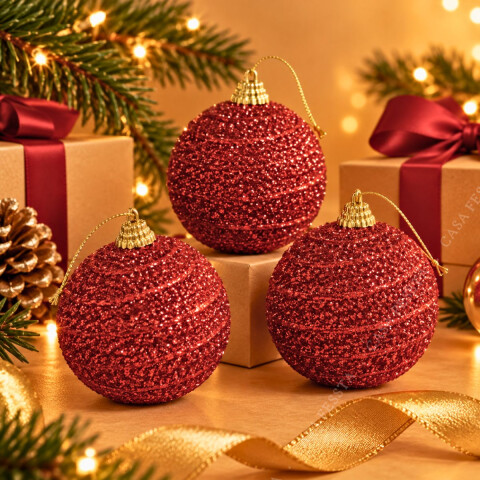Esferas Navideñas Rojas con Destellos x 3 Esferas Navideñas Rojas con Destellos x 3