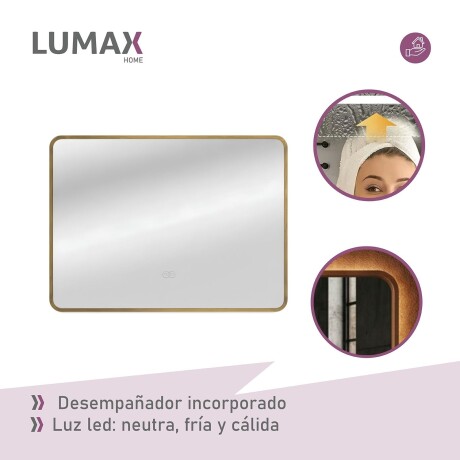 Espejo Horizontal Lumax c/marco desempañador y luz 120x70cm Dorado