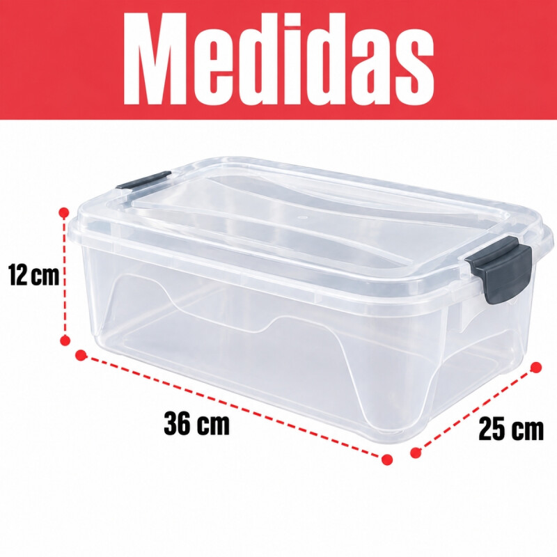 Caja organizadora 6 lts de plástico reforzada TRANSPARENTE