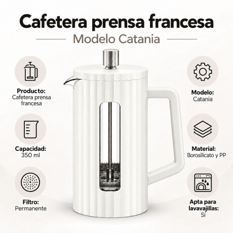 Cafetera Prensa Francesa 350ml Vidrio Borosilicato Blanco