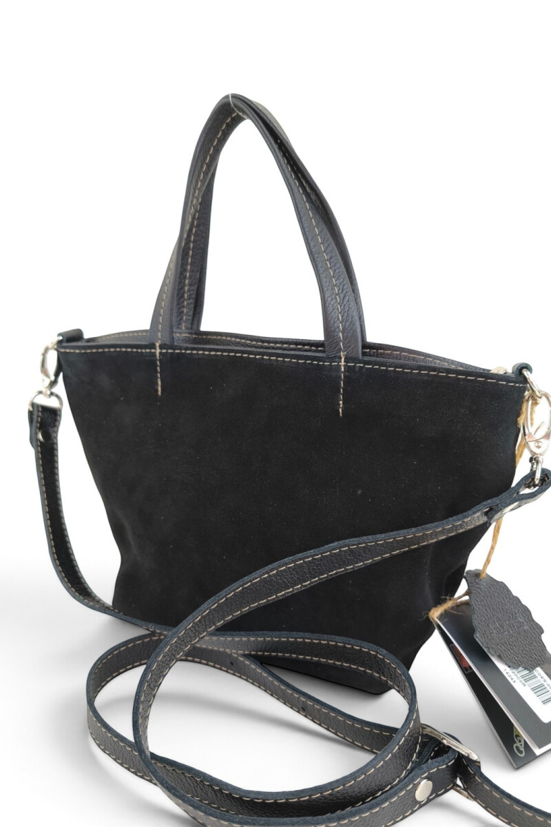 Cartera balde chica en cuero y gamuza Negro