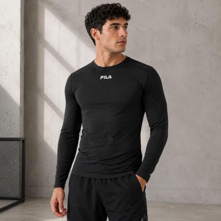 REMERA MANGA LARGA MASCULINA SUN PROTEC FILA NEGRO
