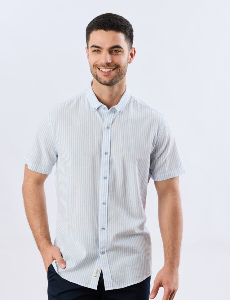 CAMISA RAYADA DE LINO Celeste