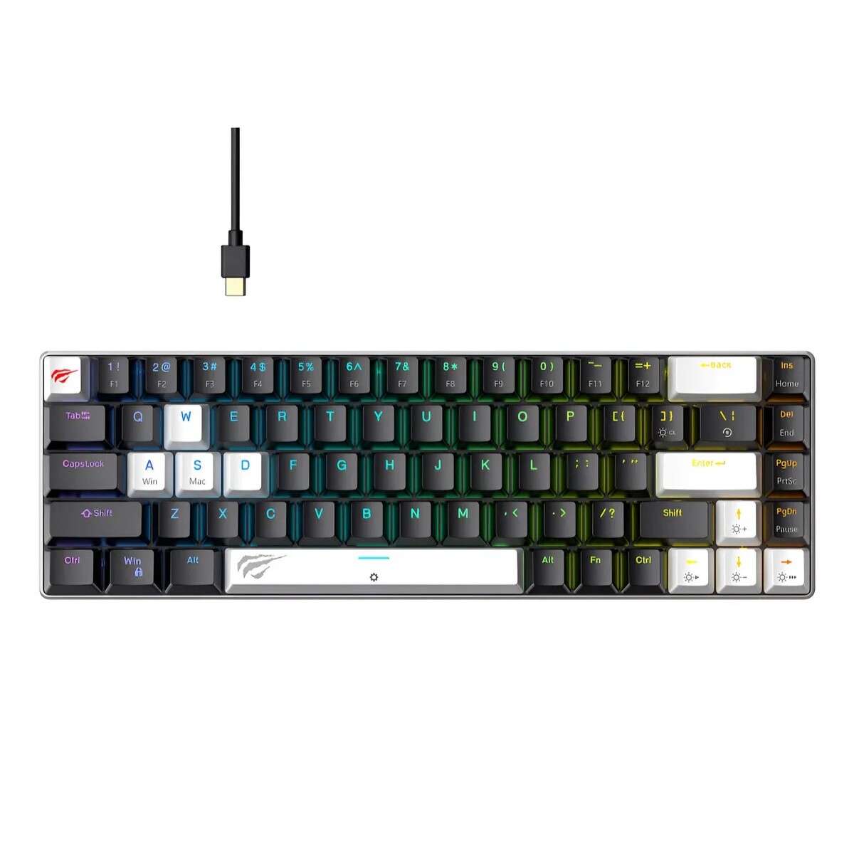 Teclado Havit Gaming Series Kb906l 65% Mecanico Blanco Y Negro Rgb Usb 