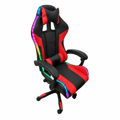 Silla gamer con luces RGB ergonomica reclinable con posapie azul y negro Silla gamer con luces RGB ergonomica reclinable con posapie azul y negro