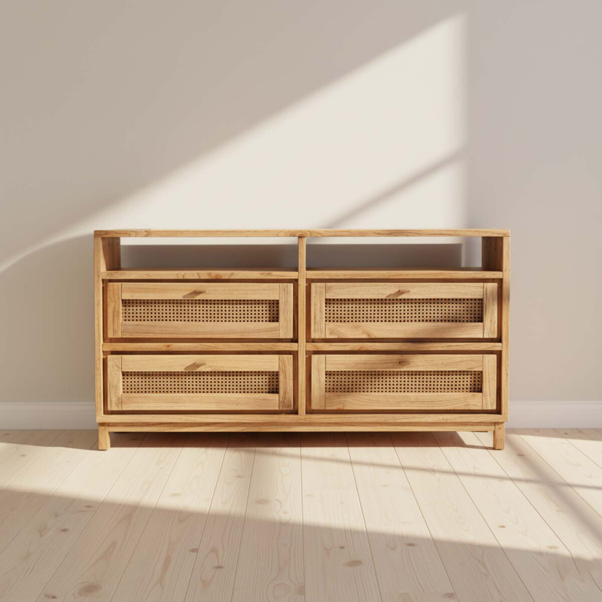 COMODA - 4 CAJONES MADERA NATURAL-BEIGE TRENTO 