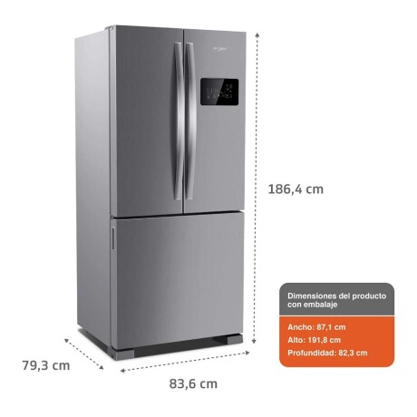 HELADERA WHIRLPOOL FRIO SECO FRIO-SECO GRIS FRENCH DOOR XPERT INVERTER WRO85AKDWX
