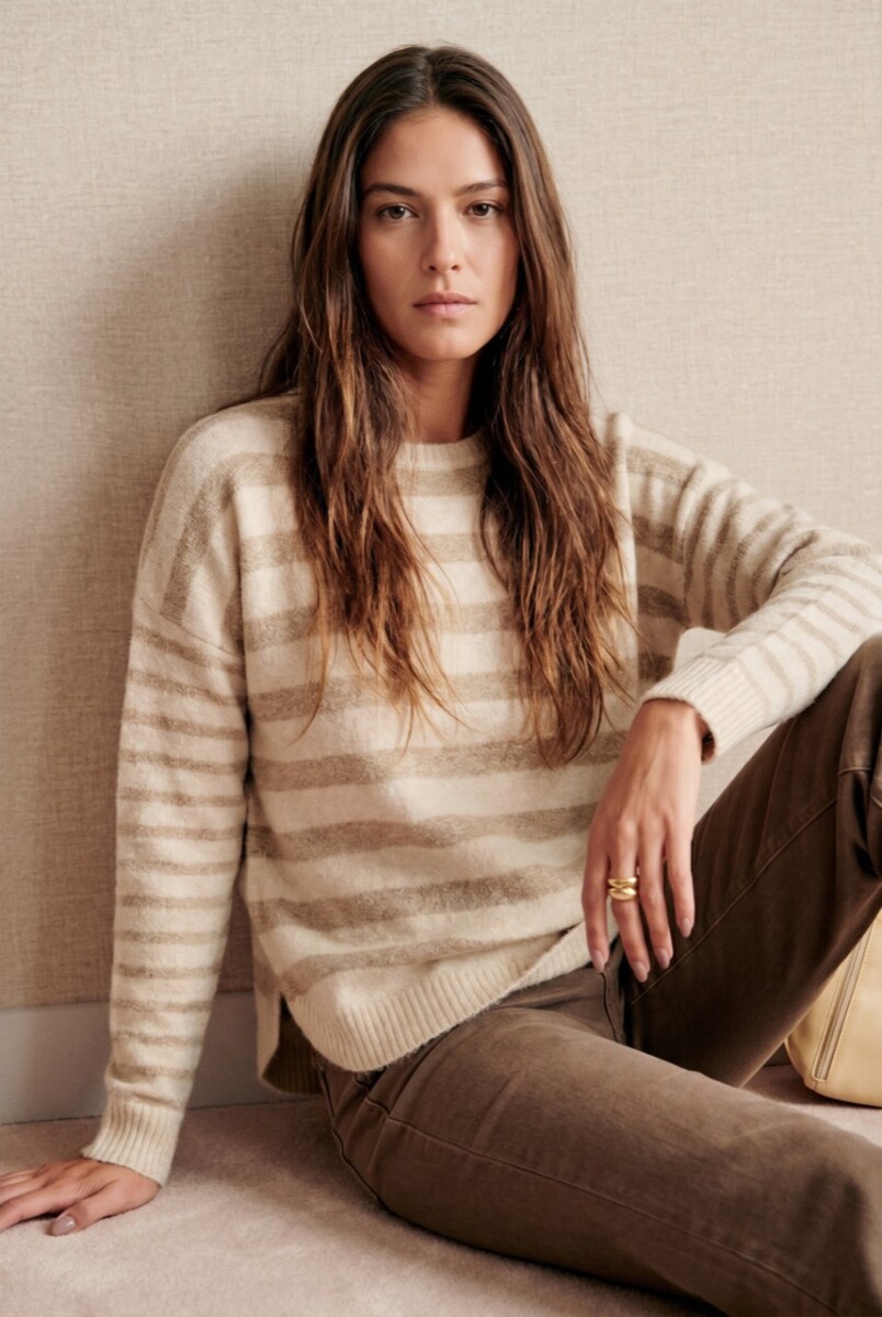 Sweater Rayado Combinado - Beige Melange 