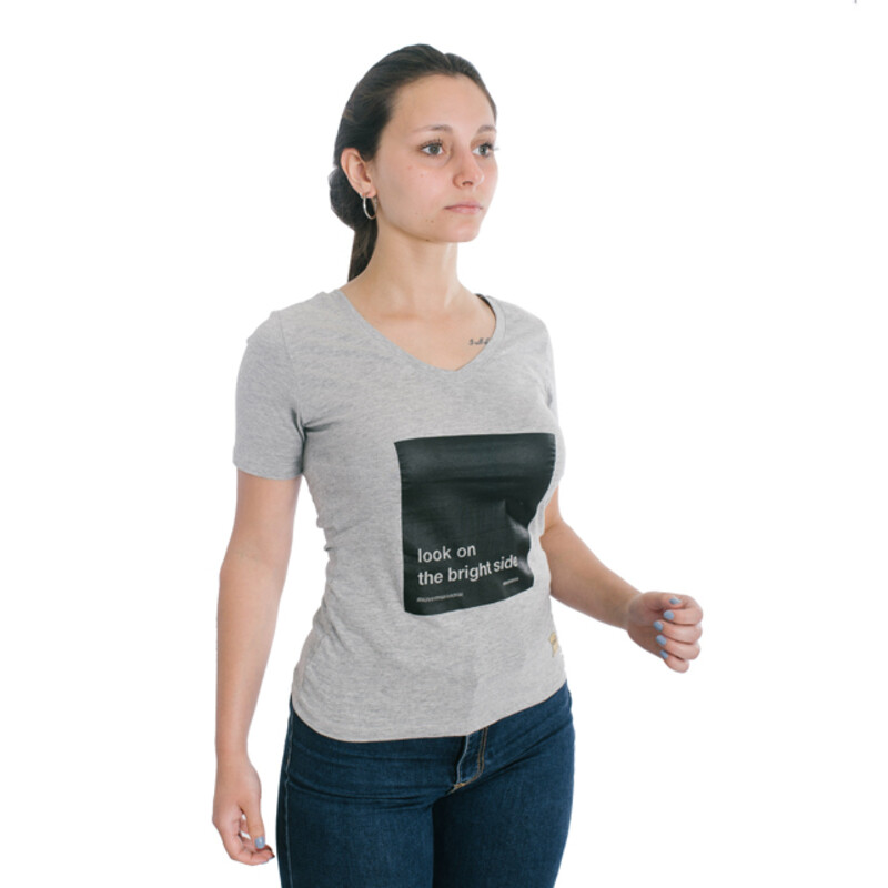 Muvem Ladies Print V Neck T-Shirt Gris