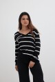 Sweater escote V rayas NEGRO