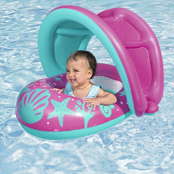 Flotador Asiento Bebé Inflable Con Techo Filtro Uv Bestway Variante Color Rosado